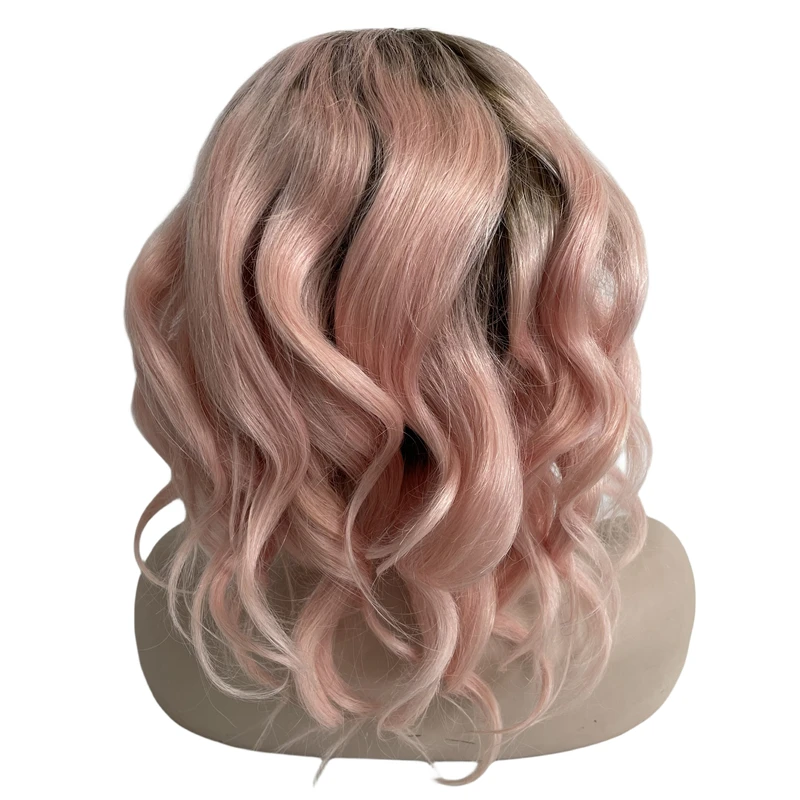 Peluca de cabello humano virgen Malasio para mujer negra, postizo de encaje Frontal de 130% densidad, color ombré, raíz rosa, #4, 360