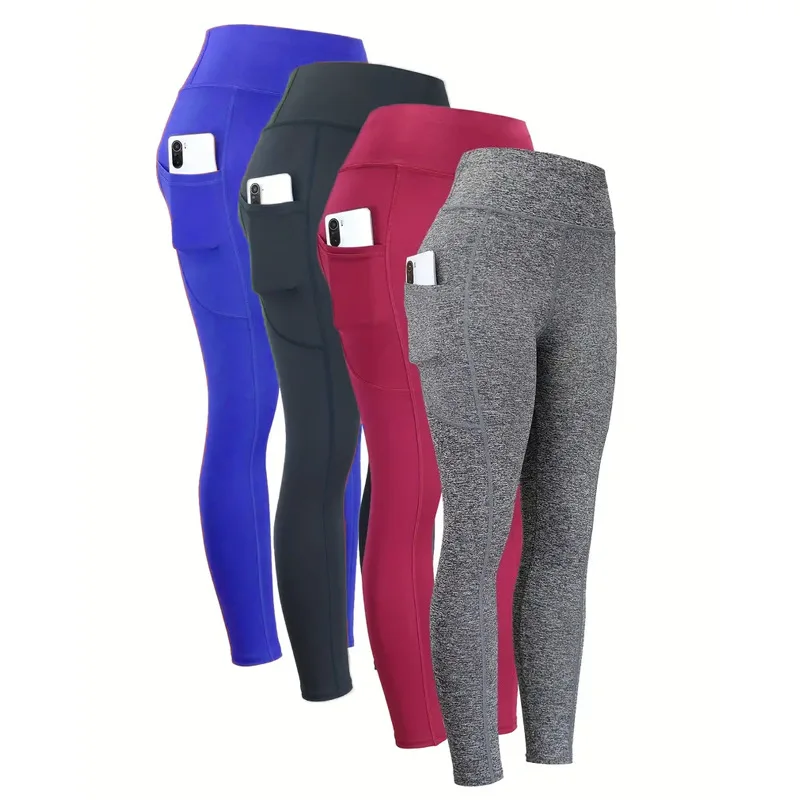 Yoga Running esercizio allenamento pantaloni tasca laterale per cellulare sport Yoga pantaloni Leggings Sexy Slim Fitness