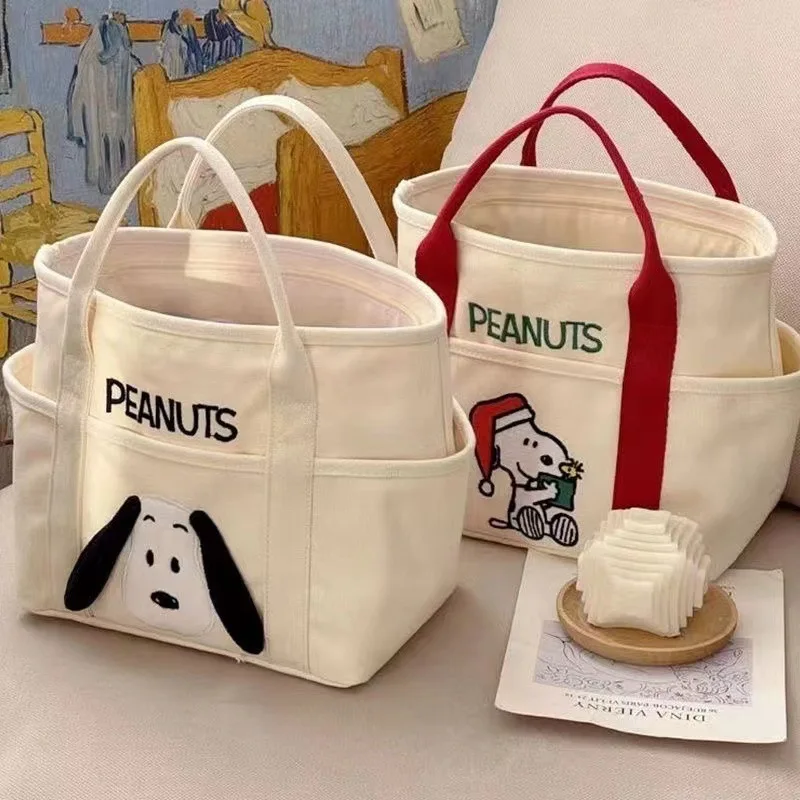 

New Snoopy Lunchbox Bag Canvas Tote Portable Fashion Large Capacity Tote Bento Bag Go To Work Lunch Bag