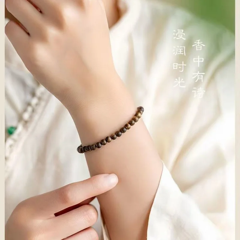 

Brunei agarwood genuine , wooden women's bracelet, small beads, sandalwood, stackable, new Chinese style, wat