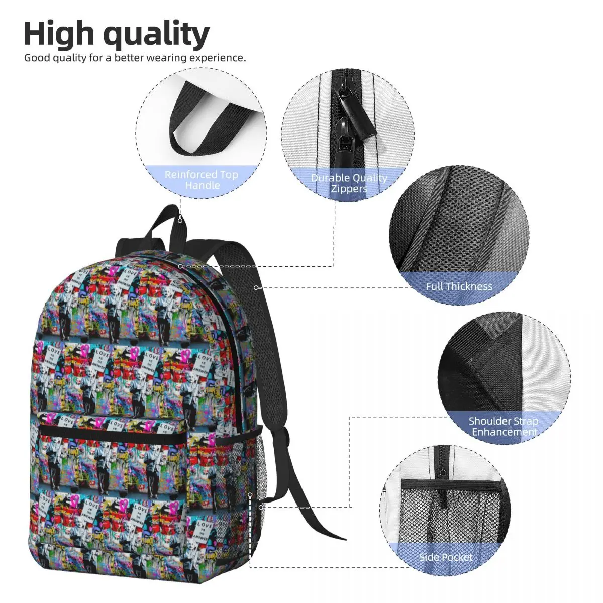 Banksy Love Is The Answer Backpack Boys Girls BookBag Kids School Bag Laptop Shoulder Bags for Men Women