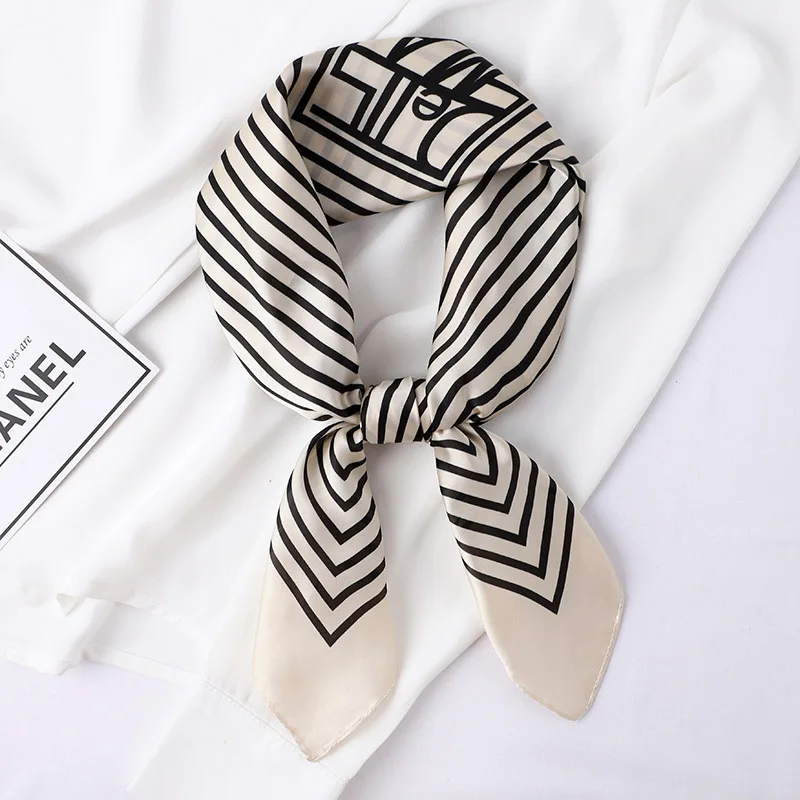 New Fashion Stripe Square Silk Scarf Female Shirt Match Thin Scarves Beach Stoles Echarpe Satin Headband Shawl Wraps Bandana