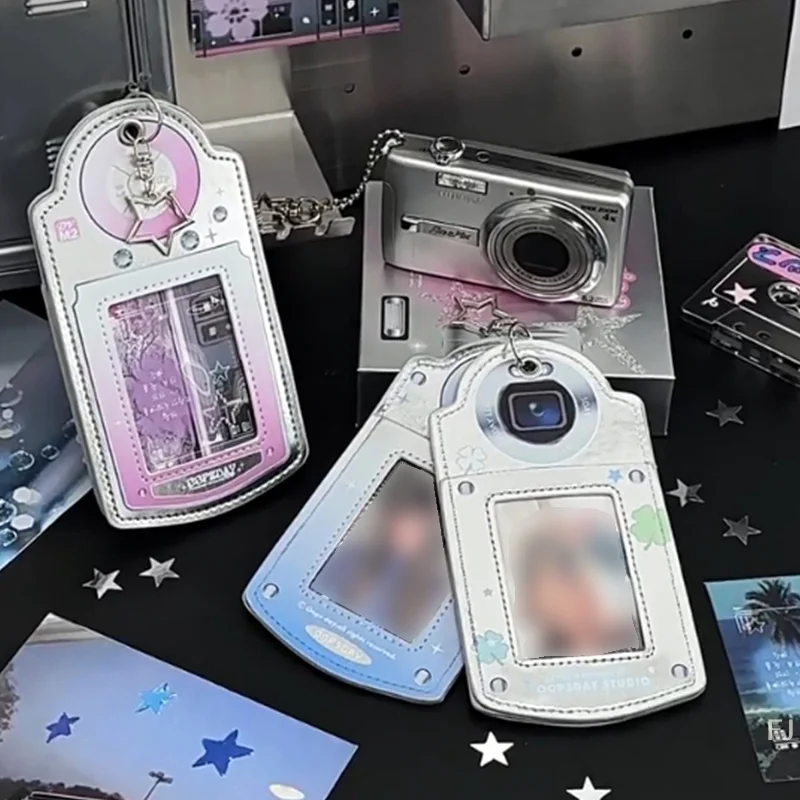 

Trendy Silver Kpop Photocard Holder, Includes Camera Photo Card Protector and Key Ring, Sweet Fashion Set Design