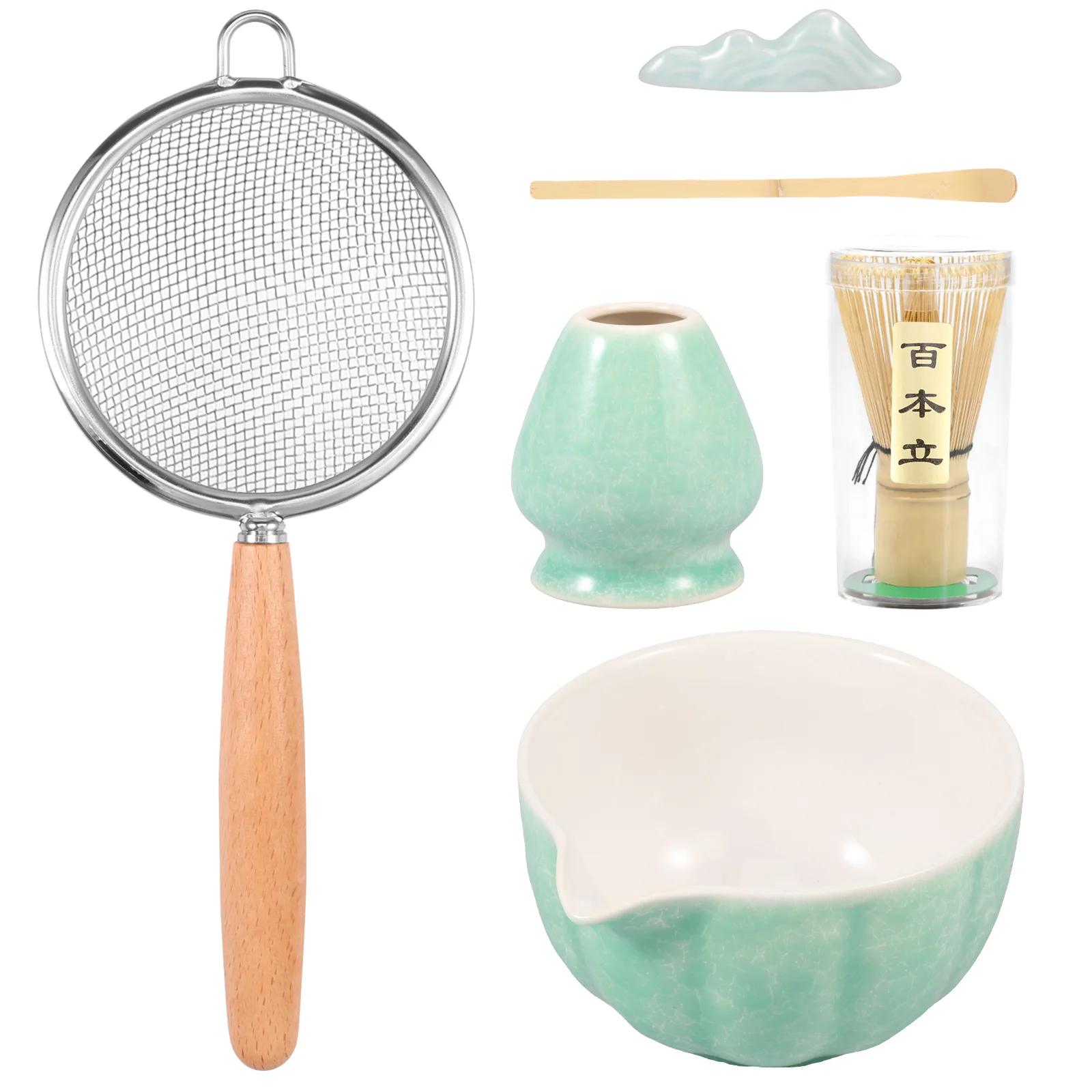 

Ceramic Japanese Matcha Bowl Whisk Set for Home Trip Easy to Clean Anti Rust Matcha Scoop Whisk Holder Kit for Tea Lovers