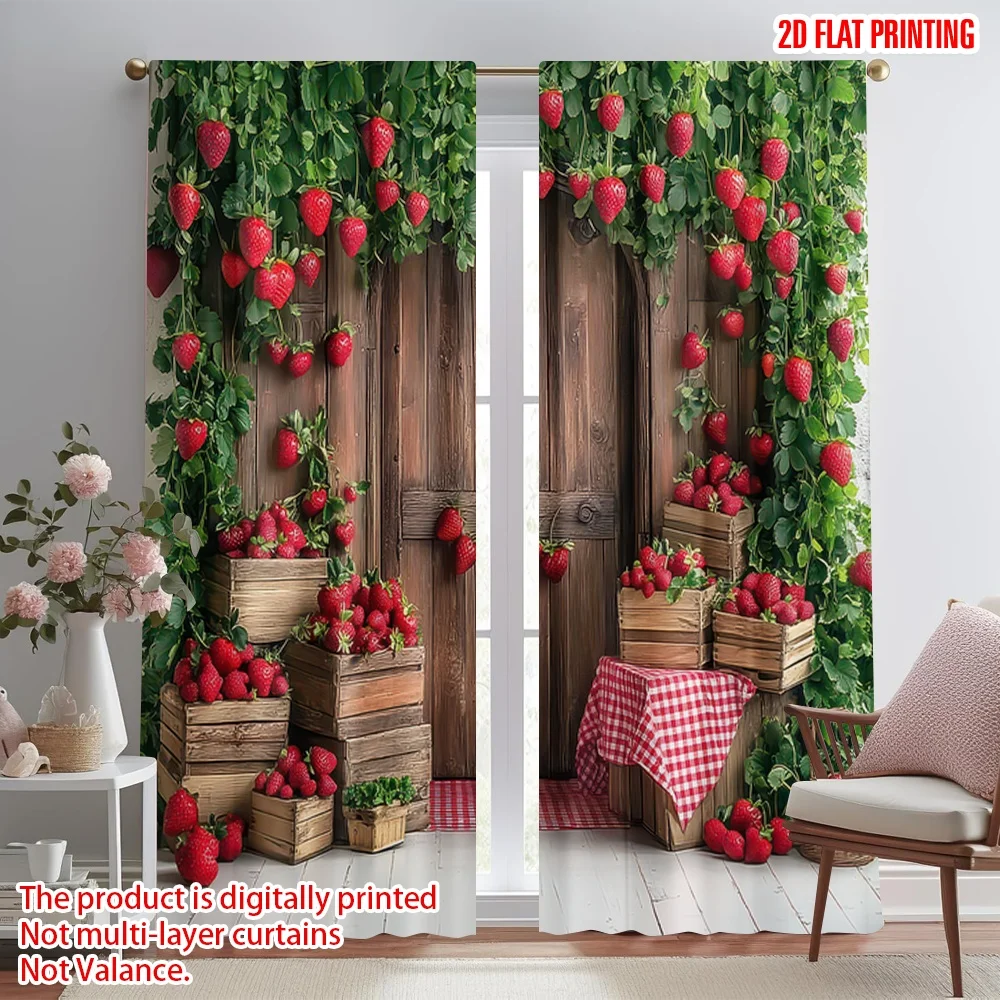 

2D flat printing 2pcs Curtain Strawberry Harvest Doorway Digital Printed Polyester Drapes Birthday Party Use for Booths Studio