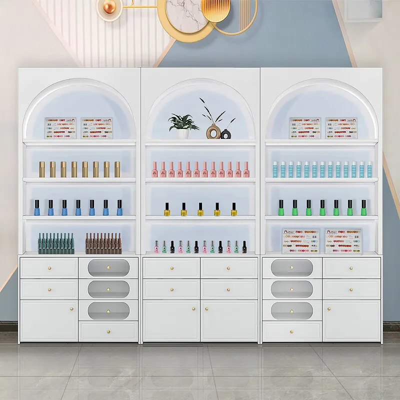 Modern Design Wood Nail Salon Display Cabinet for Beauty Salons Gel Nail Polish-Mall Bathroom Dining Use-Durable Eco-Friendly