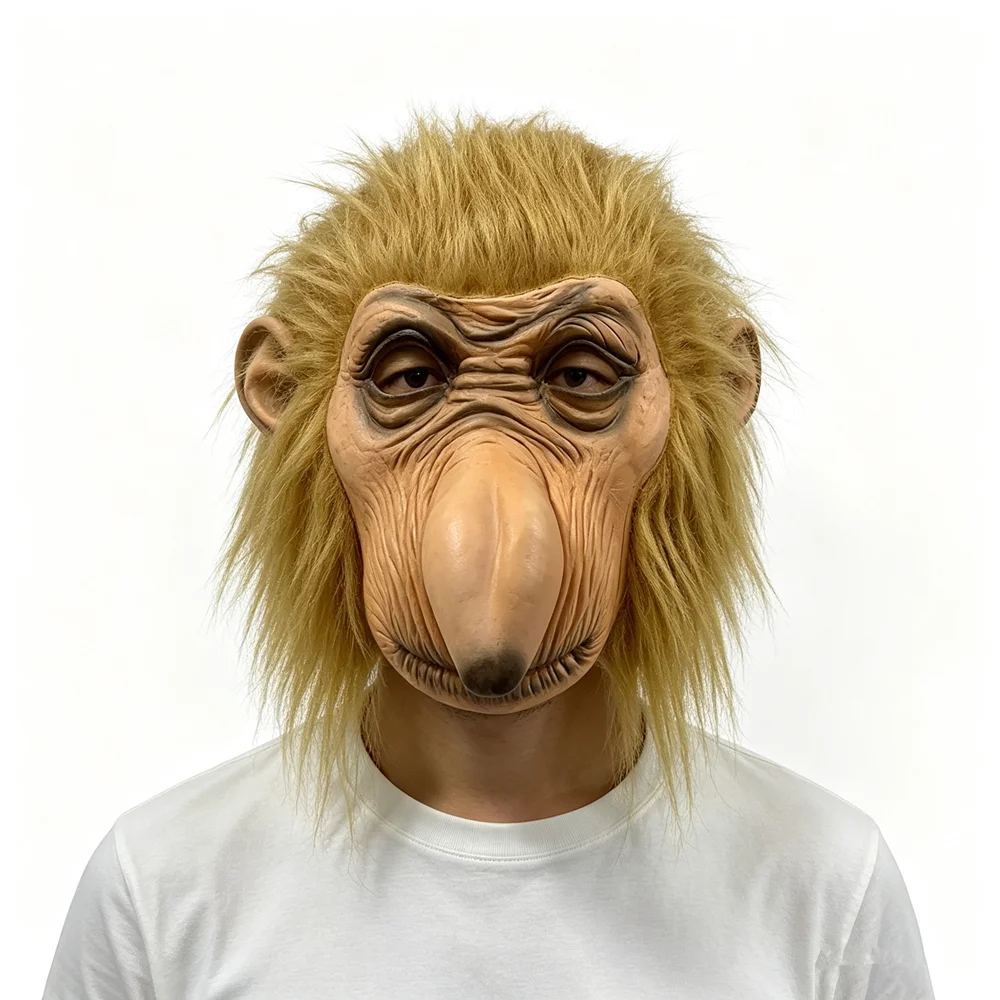 Realistische Proboscis-Affen-Vollkopf-Latexmaske Tier-Affenmaske Halloween-Maskerade Cosplay-Kostüm Faschings-Requisiten – Detail 6