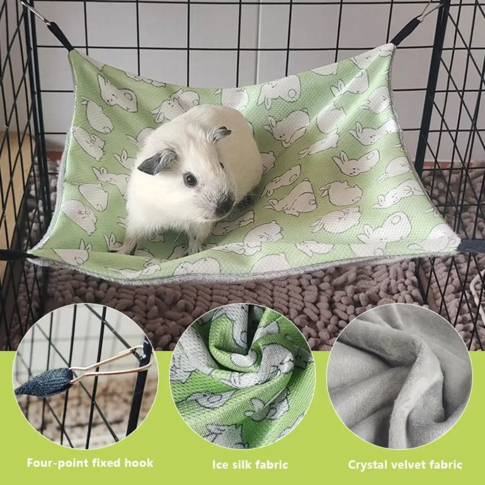 Hamaca de Doble Cara para Cobayas de 3 Tamaños, Hamaca de Seda de Hielo para Hámsteres, 4 Ganchos para Colgar, Accesorios para Mascotas Pequeñas