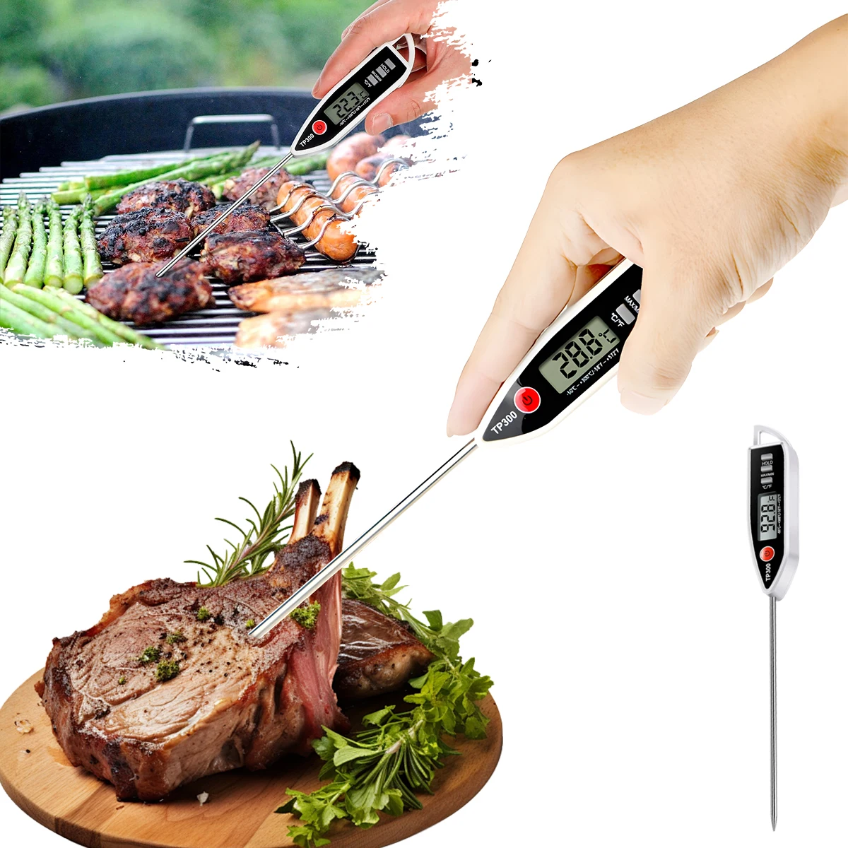 

Кухонный термометр для продуктов (1 шт.): быстрое измерение температуры, высокая точность, складная конструкция (батарейка в комплекте)