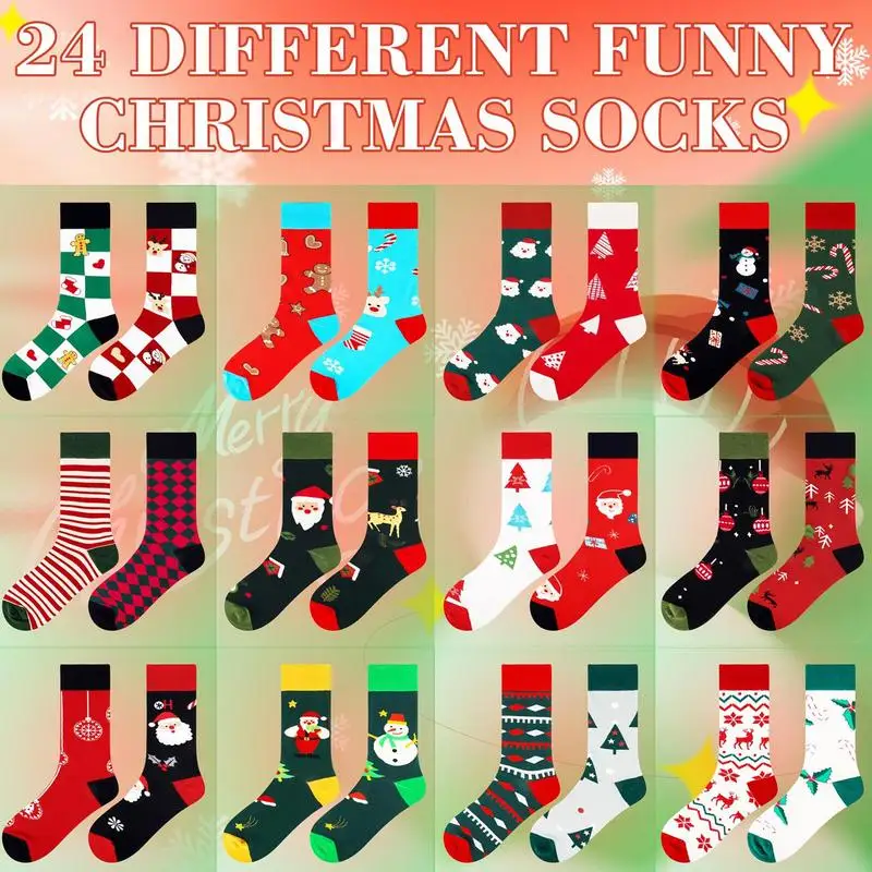 2024 Christmas Countdown Socks Gift Box 24 Days Countdown Fun Christmas Advent Calendar Socks For Adults Children And Parents