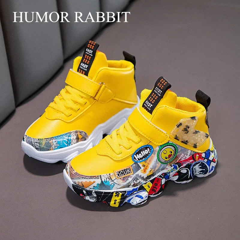 Size 26-37 Children Sports Sneakers for Girls Kid Cartoon Graffiti Pattern Casual Shoes Boys Basketball Shoe chaussures de sport