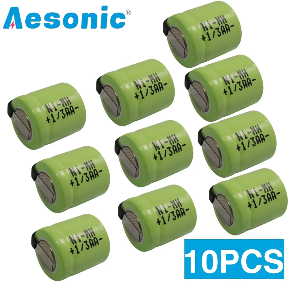 10PCS 1.2V 500mAh 1/3AA NI-MH Rechargeable Battery 1/3 AA Nimh with Welding Tabs for Solar Light Electric Toys Lawn Lamp