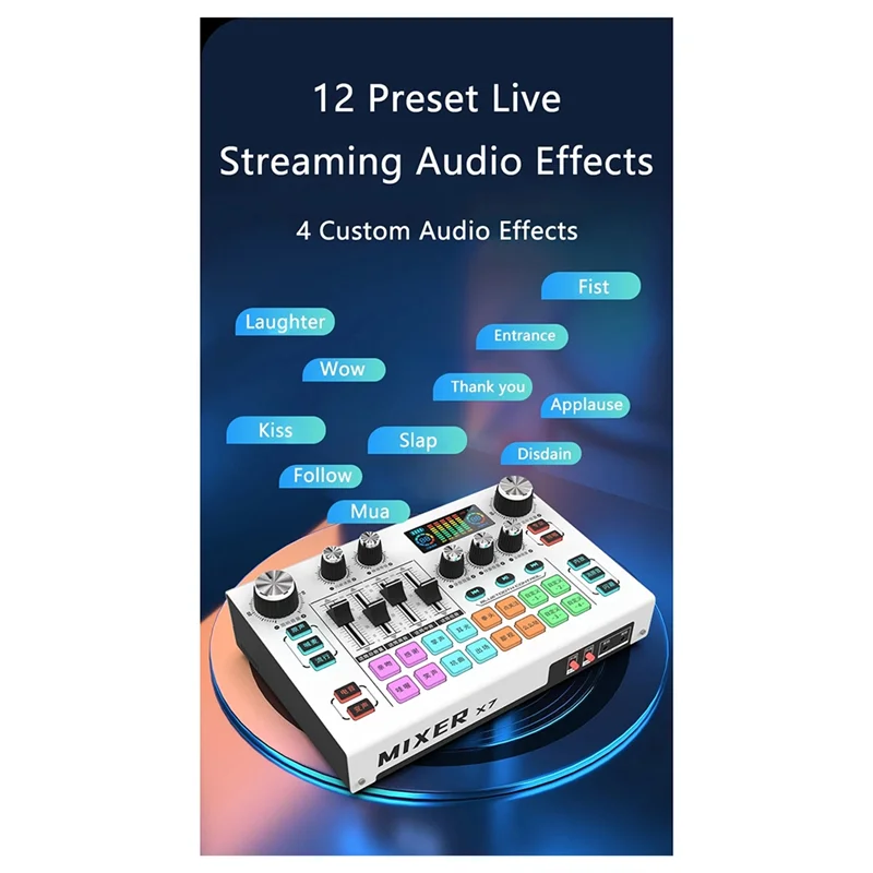 VO-X7 라이브 스트리밍 사운드 카드 보이스 체인저 DJ 믹서 효과 PC 스마트 폰 컴퓨터 오디오 인터페이스 콘솔 카드