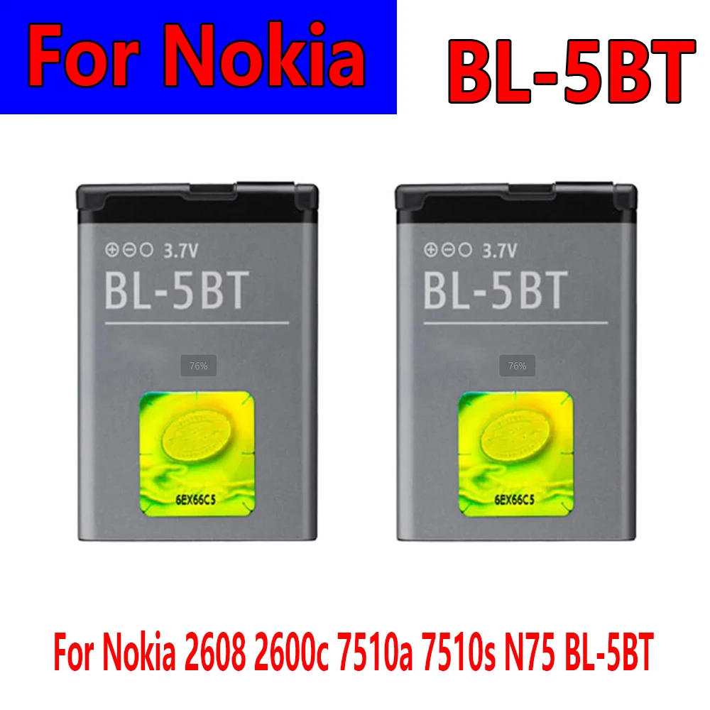 

Аккумулятор BL-5BT для Nokia 2608 2600c 7510a 7510s N75 BL-5BT 870 мАч BL 5BT Замена аккумулятора