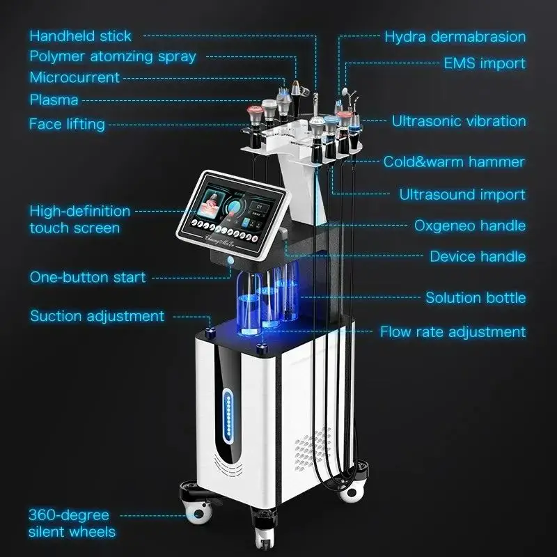 Hydrodermabrasion Oxygen Jet Facial Machine for Spa Salon, Pure Water Oxygen, RF ultrasound, 11 in 1