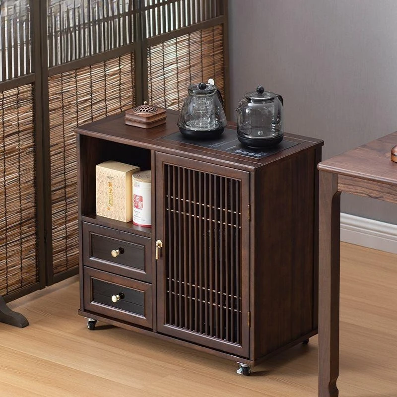 

Tea side cabinet, a few ebony wood tea cabinets on the side of the tea table, small movable table, kettle