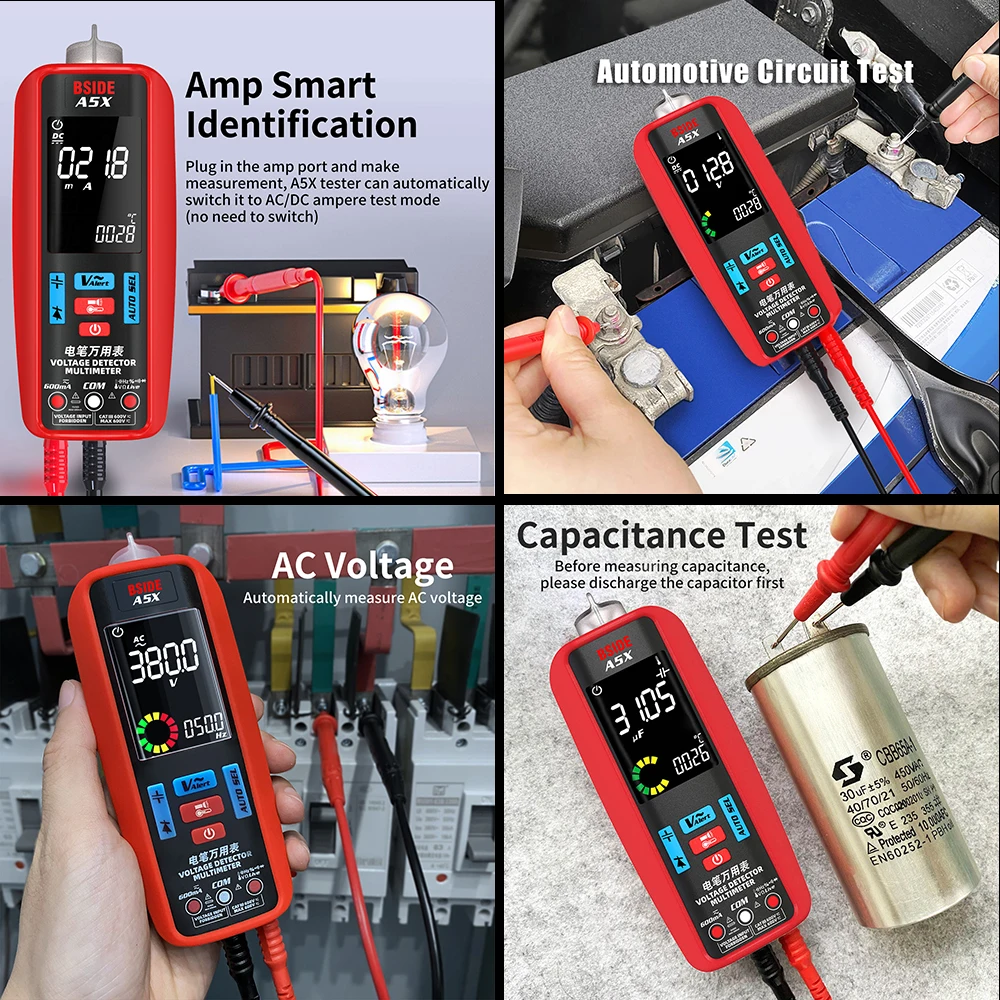 Imagem -05 - Bside-multímetro Digital Profissional Amperímetro Automático Inteligente Vfc Atual hz Capacitor Ohm Ferramentas Eletricista Tester