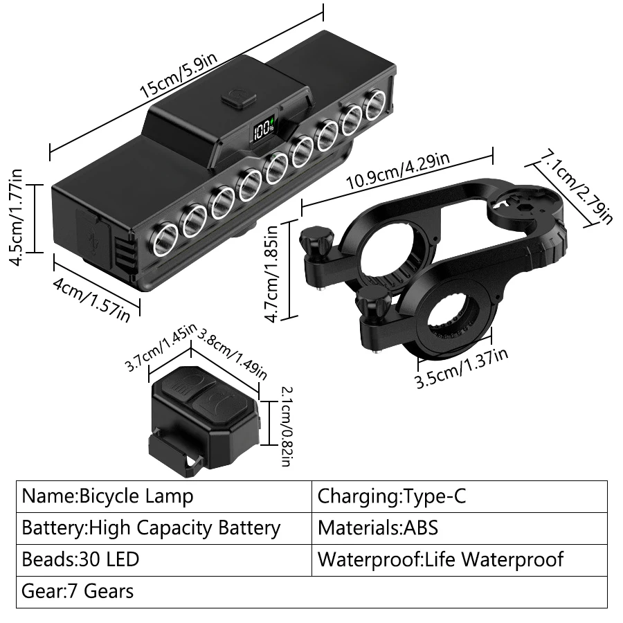 9 LED Bike Light Set - 1600LM Front & 200LM Rear 6