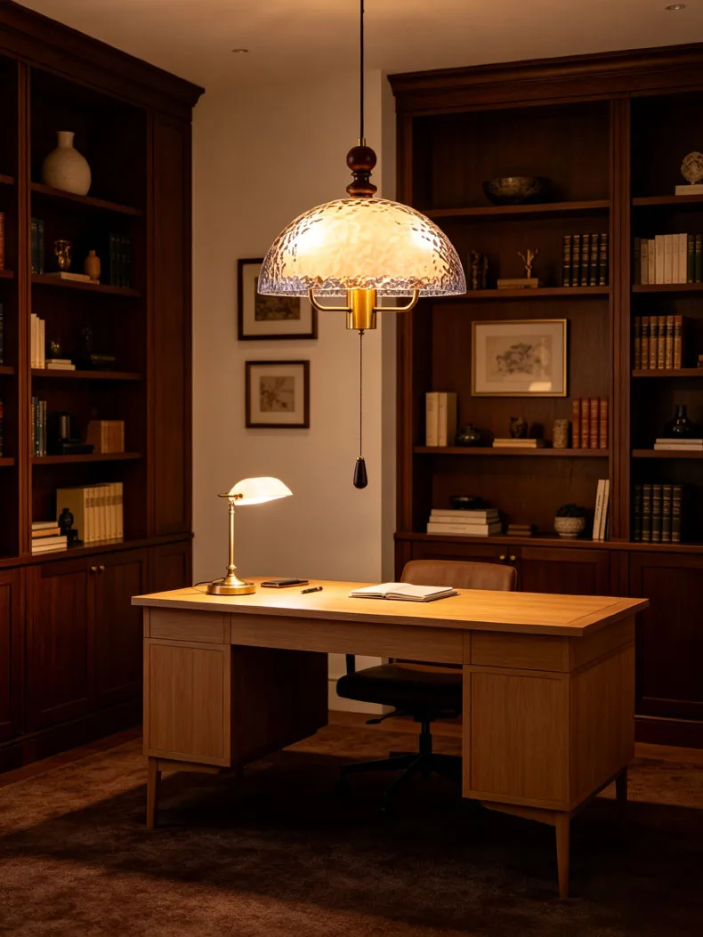 Acrylic Lampshade Pendant Lights Three E27 Bulb Brown Wood