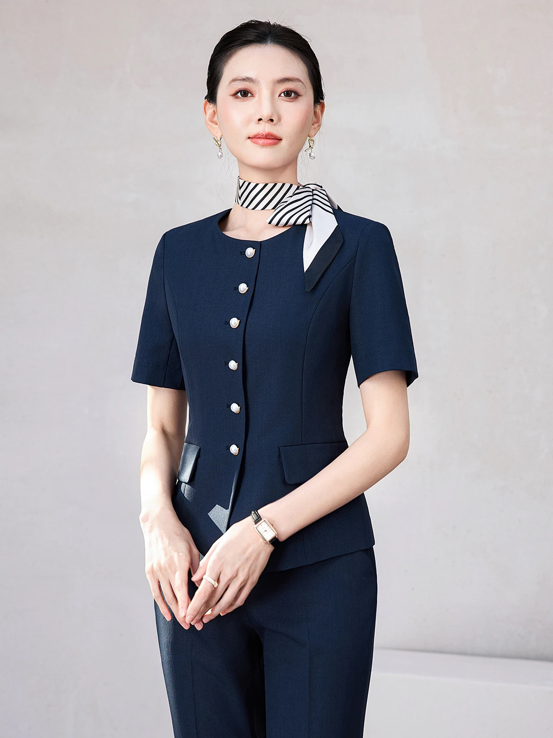 Light Blue Professional Women's Suit Set Summer 2026 New Style Hotel Front Desk Work Uniform Thin Front Desk Workwear