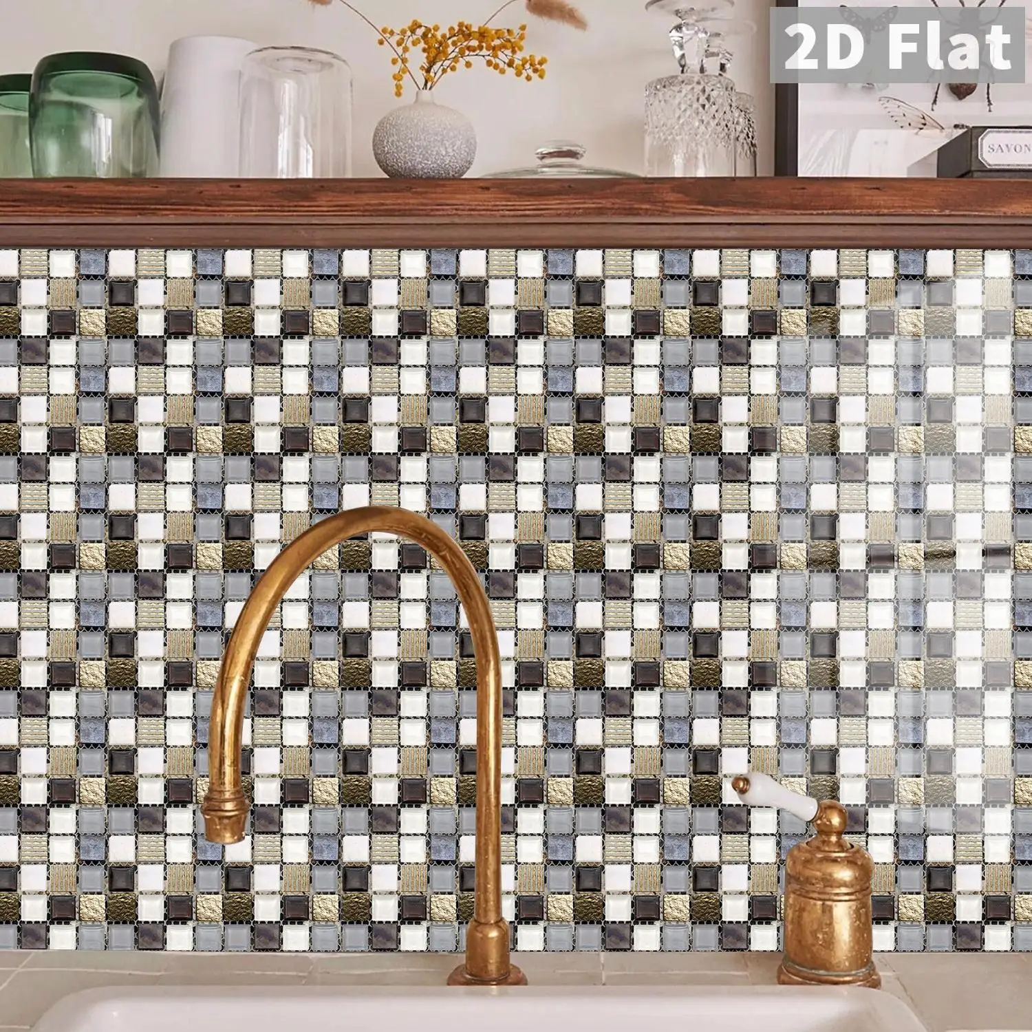 Mosaic Tile Stickers Self-Adhesive Waterproof 10/20/30Pcs Modern Luxury Wall Decor for Kitchen Bathroom (10cm×10cm)
