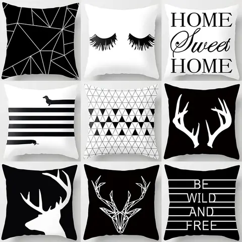 Home decorated black and white geometric cube letter printing cushion  car bedroom living room sofa pillow sleeve