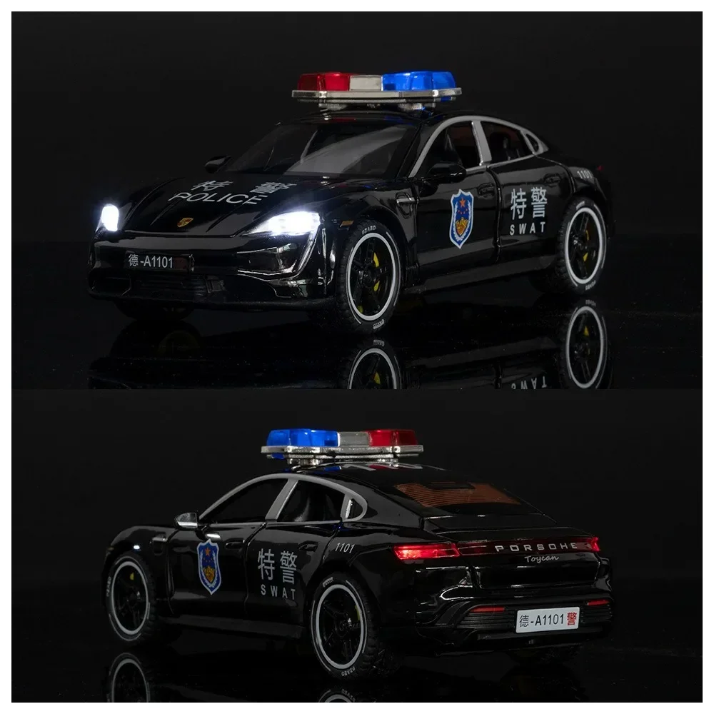 1/32 Taycan Police Metal Toy lega auto diecast e veicoli giocattolo modello di auto con luce sonora tirare indietro modello di auto per i regali dei