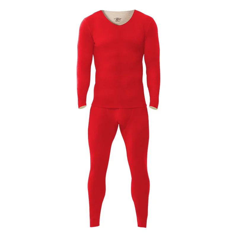 Solid color thermal underwear men's suit v-neck thickened and velvet winter hair bottoming long johns 5123AB