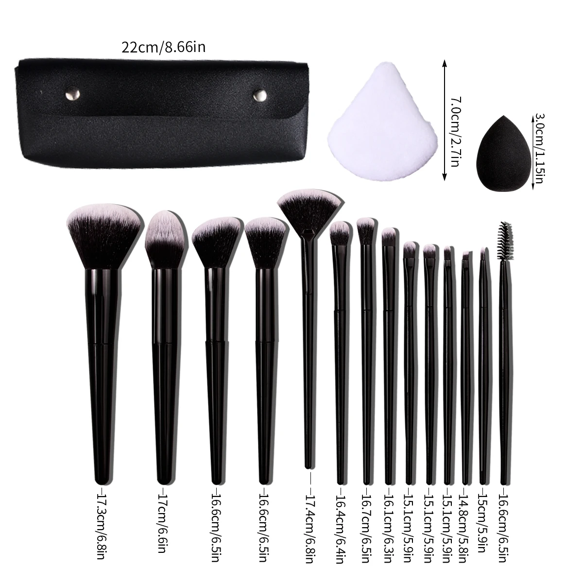19PCS multi-purpose makeup brush set + soft mini sponge egg/triangular powder puff + travel portable storage bag