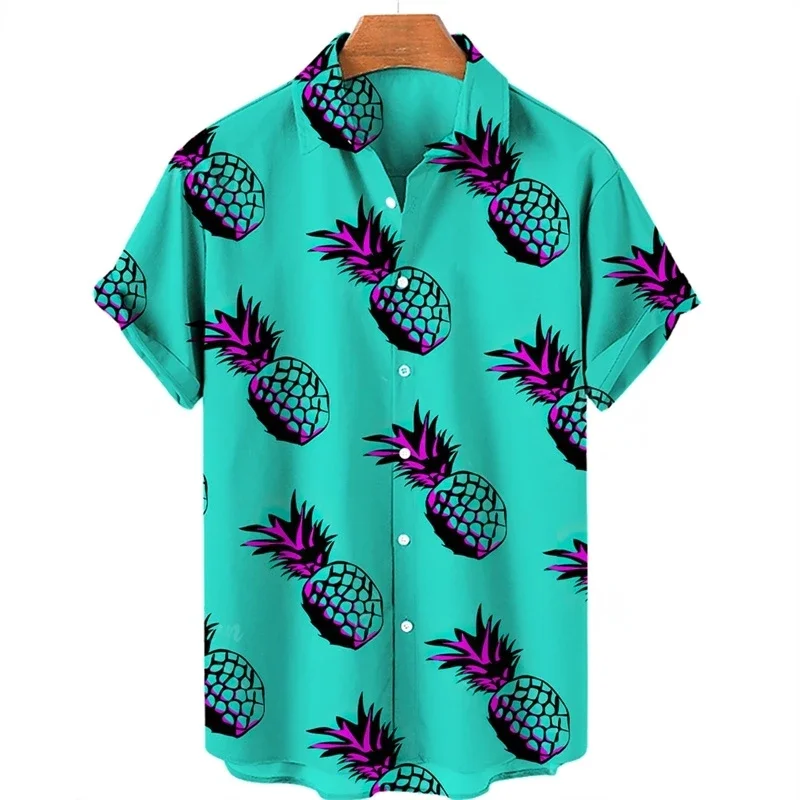 Summer Hawaii Vacation Shirts 3d Print Pineapple Blouses For Women Fashion 2023 Short Sleeve Turn-down Collar Loose Breathable