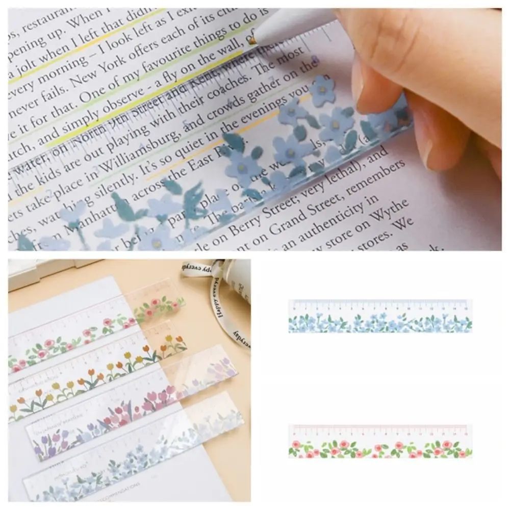 Creative Multifunction 15cm Straight Ruler Transparent Acrylic DIY Drawing Tools Tulip Double-duty Flower Bookmark Stationery