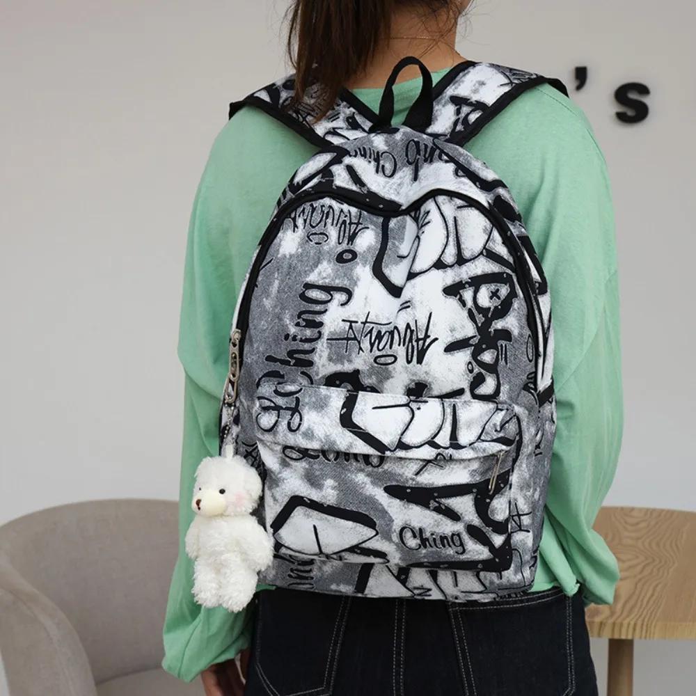 Casual Nylon Women\'s Backpack Large Capacity Graffiti Printing Shoulder Bag Waterproof School Bags Adults