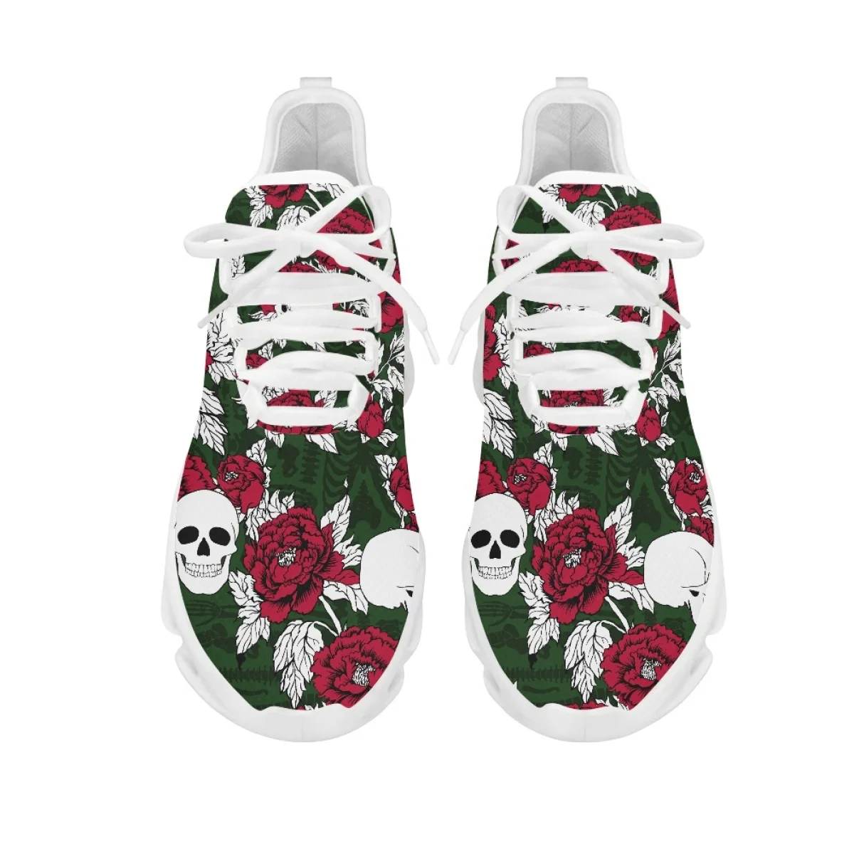 Belidome Rose Skull Flag Design Shoes Womens Athletic Running Mesh Breathable Casual Sneakers Lace Up Walking Footwear Zapatos