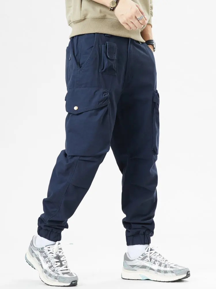 Spring and Autumn American Retro Cotton Loose-fitting Overalls for Men Multi-pocket Trendy All-match Pants