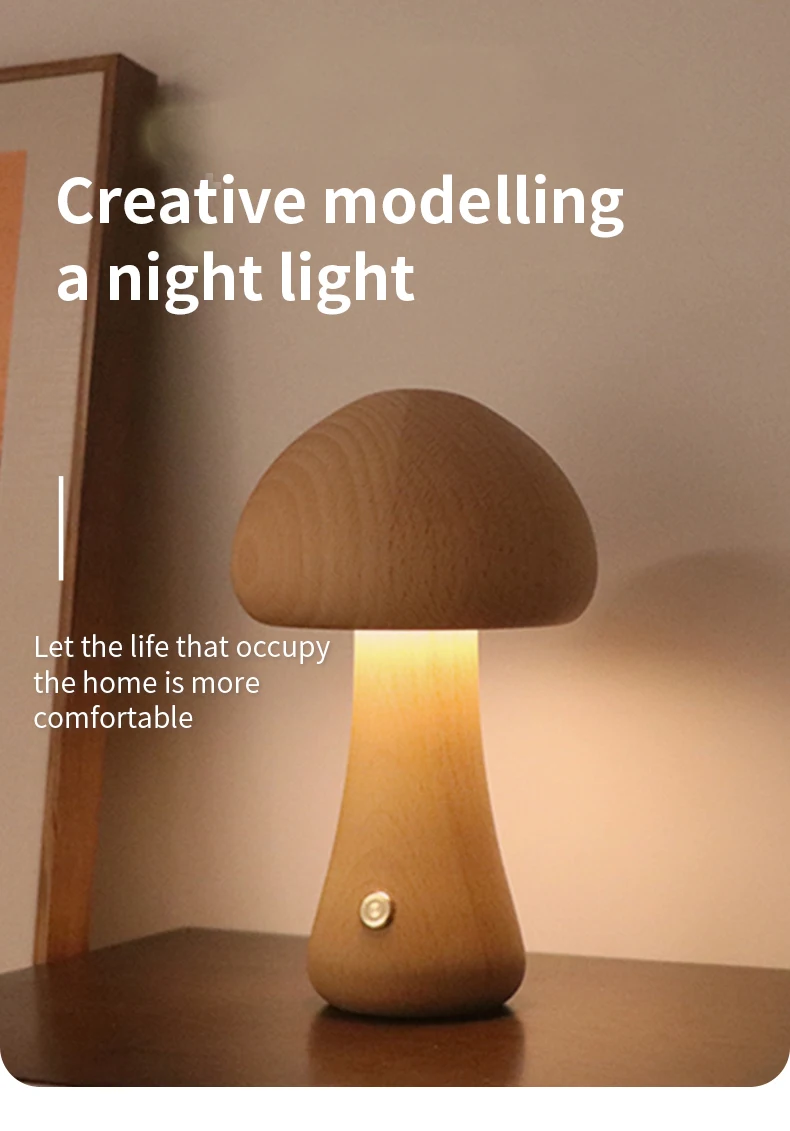 INS LED Night Light With Touch Switch Wooden Cute Mushroom Bedside Table Lamp For Bedroom Childrens Room Sleeping Night Lamps