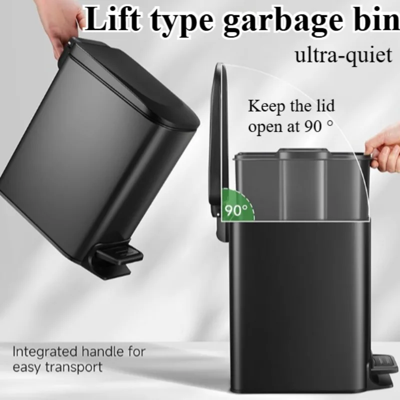 

Мусорный бак для ванной комнаты с мягким закрыванием крышки, ступенчатая педаль, мусорный бак из нержавеющей стали со съемным внутренним ведром, защита от отпечатков пальцев