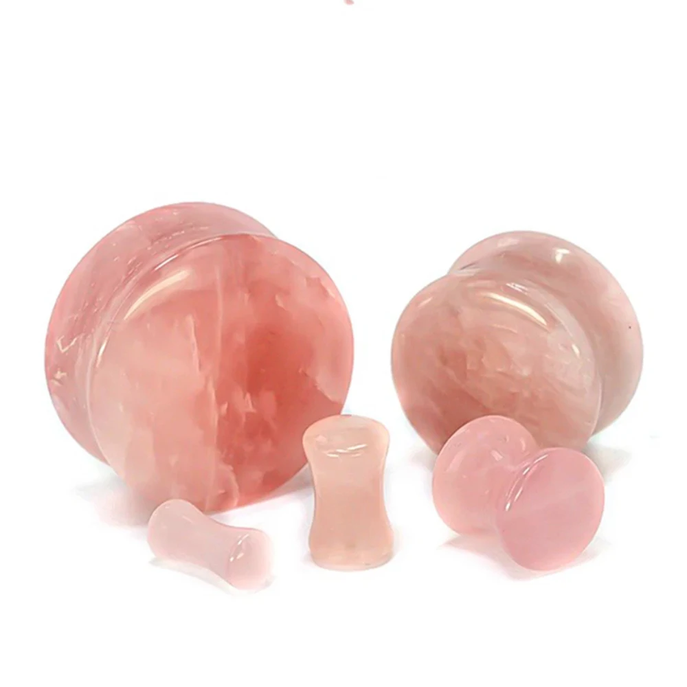 1 Pair Rose Quartz Stone Flesh Ear Expander Solid Flare Ear Plugs and Tunnels Piercing Oreja Earring Gauges for Women Men 5-25mm