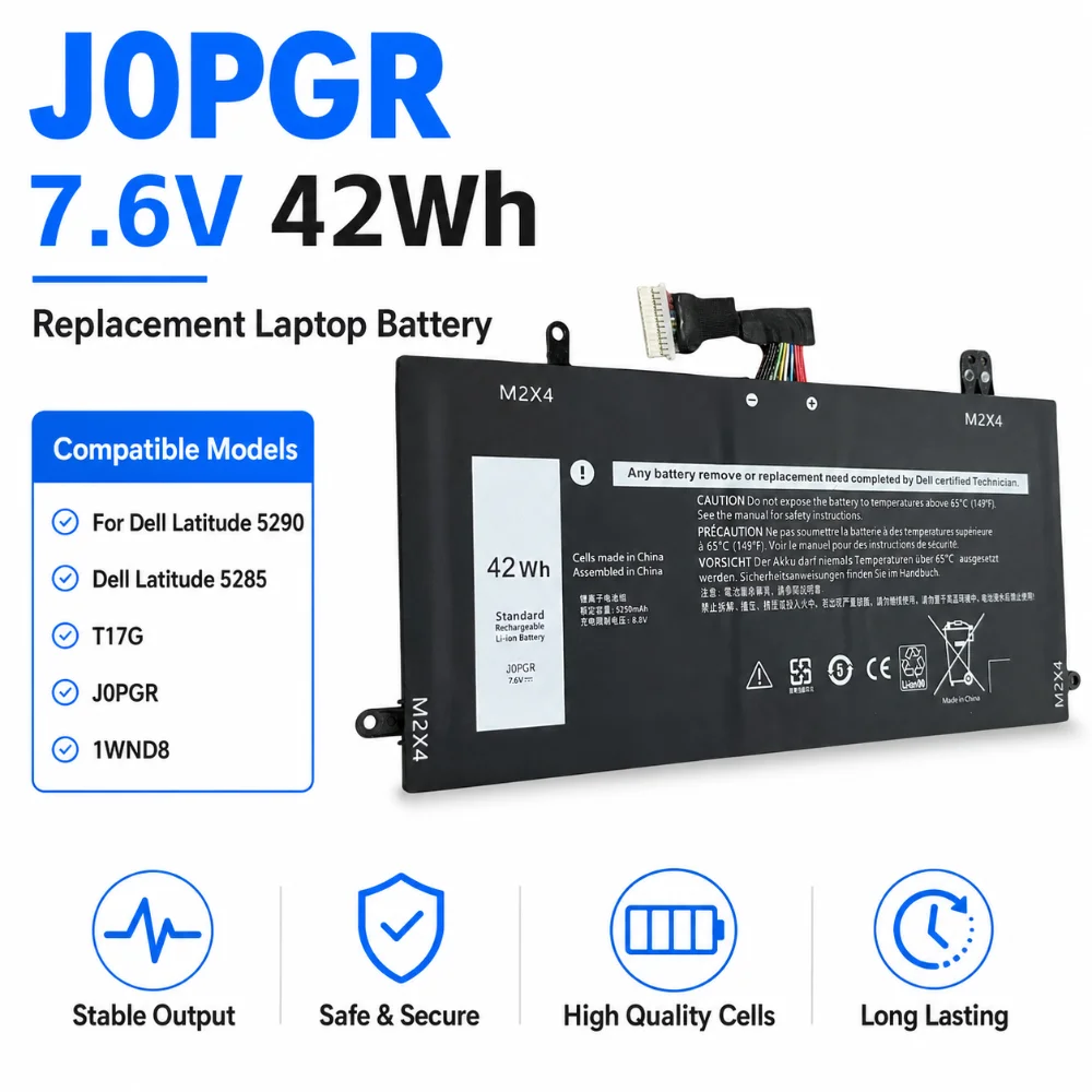 42Wh J0PGR Laptop Battery Replacement for Dell Latitude 12 5285 5290 2-in-1 T17G 0J0PGR JOPGR 1WND8 X16TW 0X16TW 0FTH6F