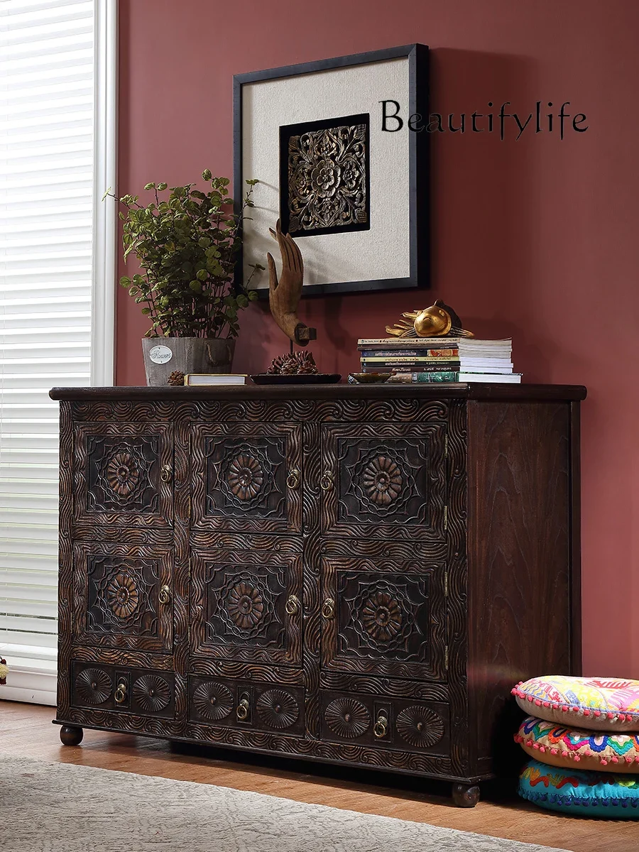 Thai Solid Wood Cabinets with Drawer Screen Southeast Asian Style Chinese Furniture Home Entrance Cabinet