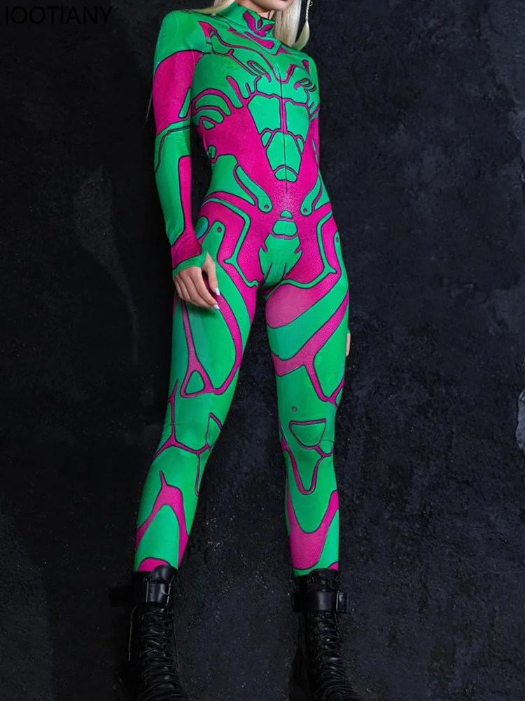 Women Abstract Art Print Jumpsuit Plaid Bodysuit With Rainbow Symbol Festival Zentai Suit Halloween Party Morphsuit Rave Outfits