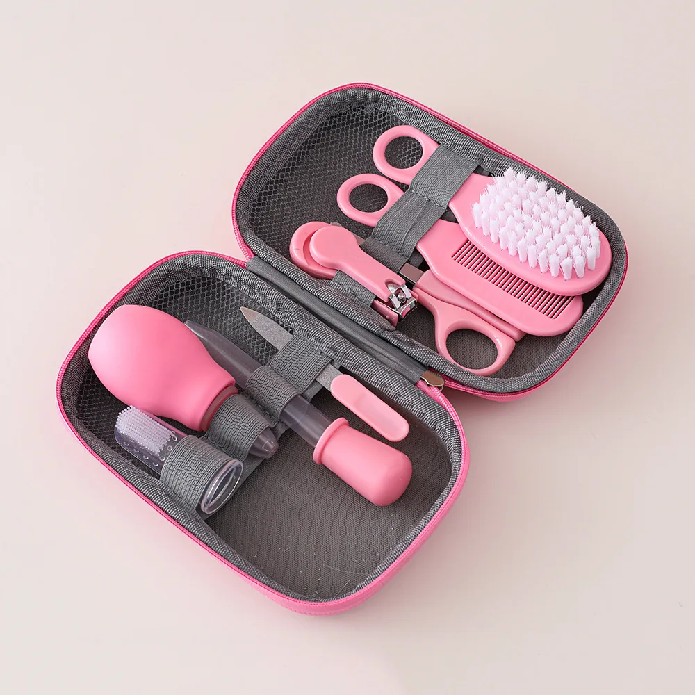 8/13pcs Baby Care EVA Bag Set with Nasal Aspirator Nail Scissors Cartoon Design Daily Cleaning Supplies for Infants