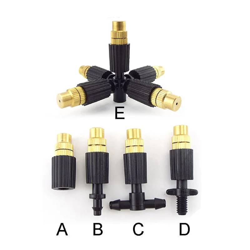 6mm Screw Micro Drip Irrigation Misting Brass Nozzle Spray Sprinkler Head 4/7mm Barb Tee Water Hose Connector Garden Watering D1