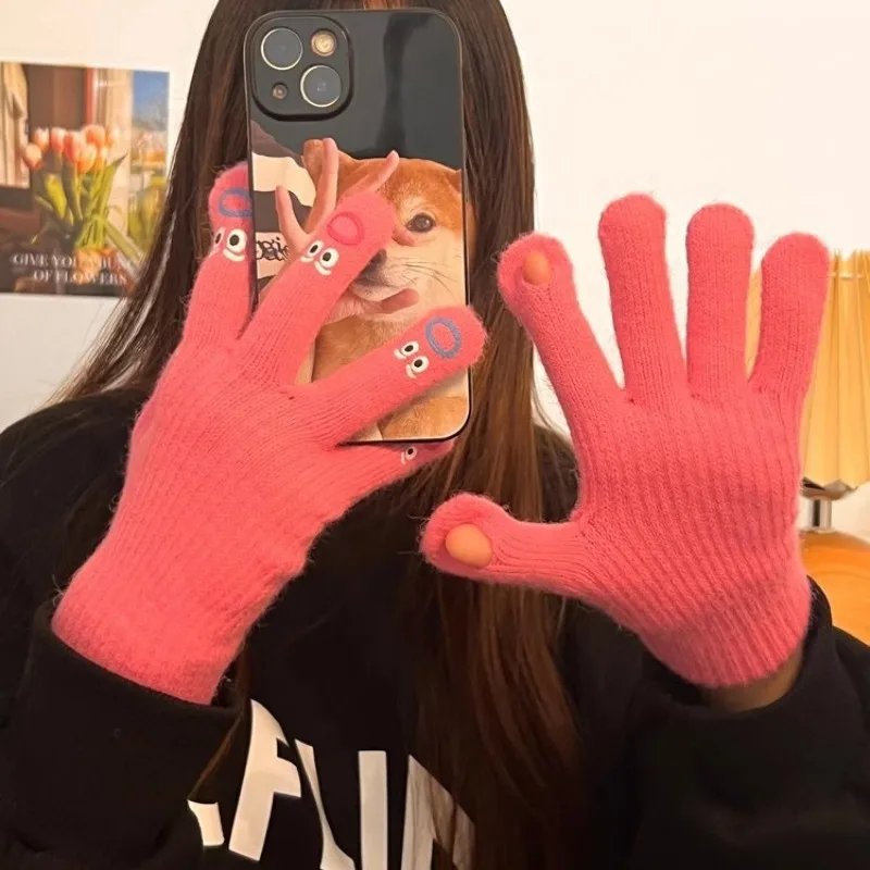 

Утолщенные перчатки, милые забавные зимние перчатки, вязаные перчатки, варежки для верховой езды, теплые и уютные модные вязаные перчатки с сенсорным экраном