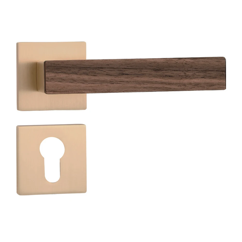 

Zinc Alloy Lever Handle with Walnut Wood Inlay Door Handles Anti-rust Fire door Square Rose For Bedroom Bathroom Home Hardware