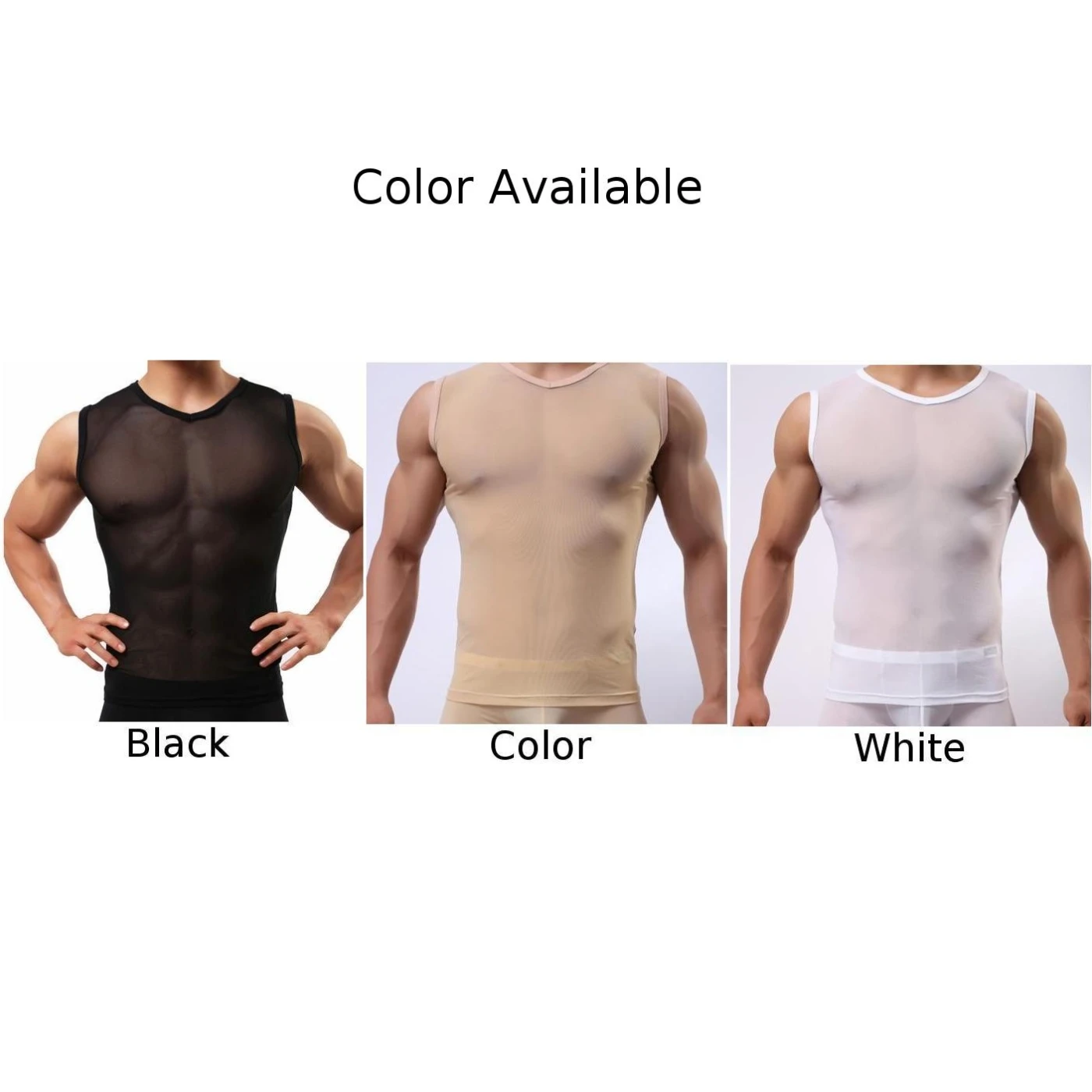 Men Undershirts Sexy Transparent Musle Tank Tops Elastic Vest Man Sleeveless Tops Sheer Fitness T-Shirt Clubwear Singlet