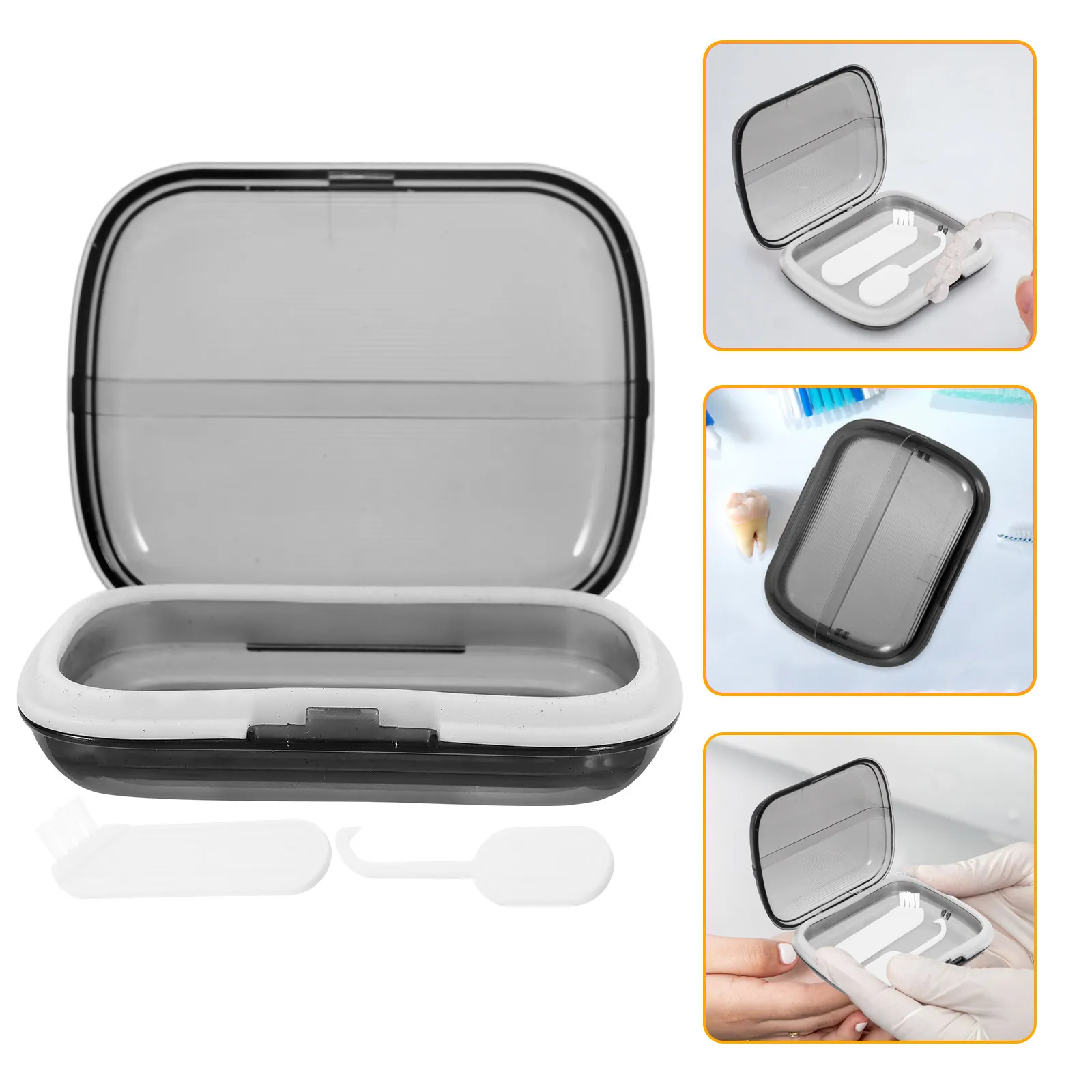 

1Set Retainer Case Dental Storage Box Portable Travel Denture Organizer with Cleaning Brush and Mirror Compact Hygienic Hygiene