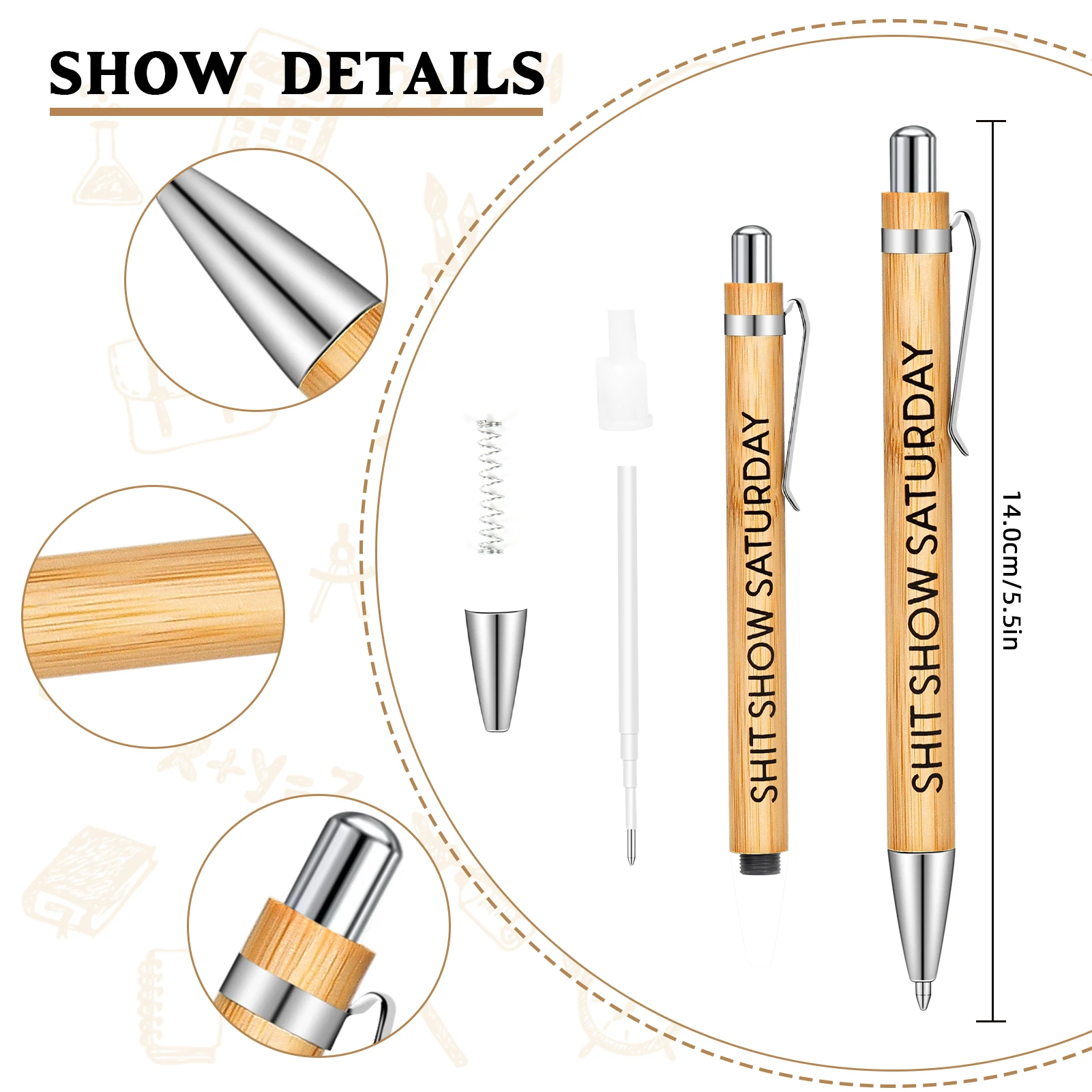 7pcs Bambooes Ballpoint Pens Portable Writing Instrument for Student Office School Supplies