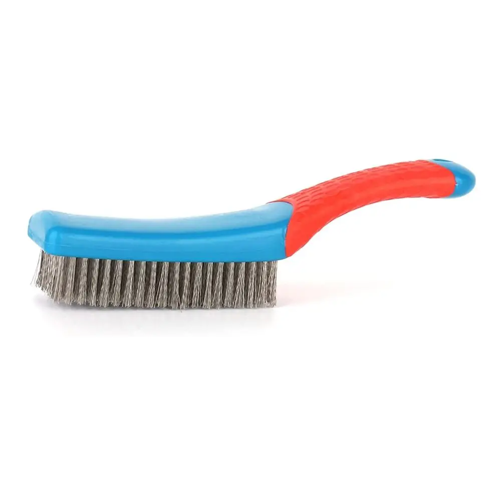 Multipurpose Stainless Steel Small Wire Brush Silicone Handle Red and Blue Scratch Brushes Paint Removal Tool Paint Scrubbing