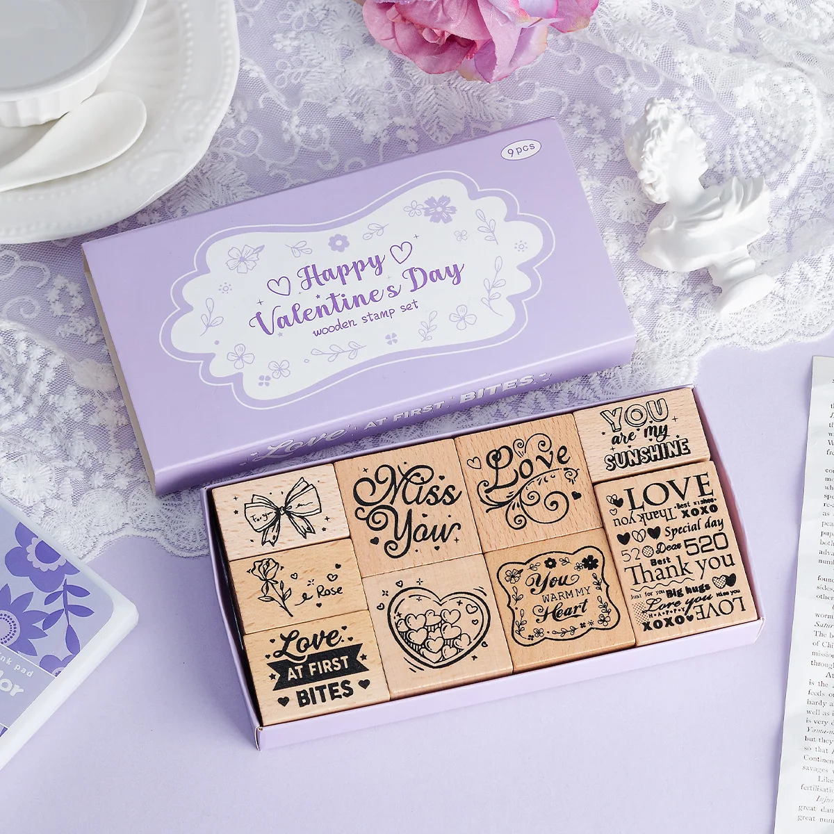 

Деревянная коробка на День святого Валентина, печать «сделай сам», ручная учетная запись, дневник, украшение, материал, штамп, милая деревянная печать, журнал, штамп, подарок для школы