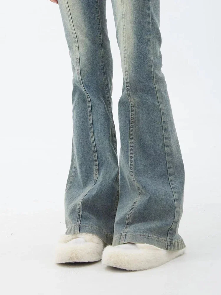 Y2K Women Chic Vintage Streetwear Korean Flare High Waist Jeans Gyaru Straight Pants Denim Trousers Washed 2000s Grunge Clothes